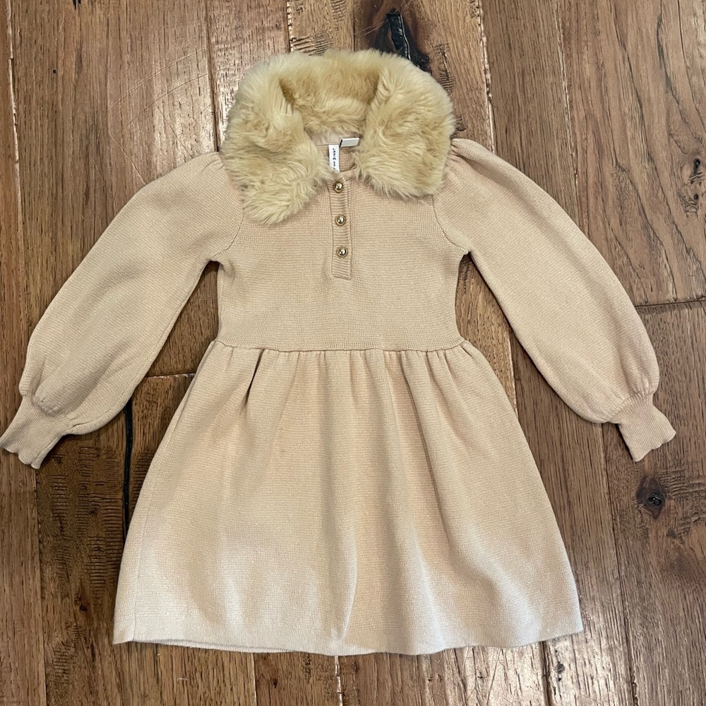 Janie and Jack Cream Dress with Faux Fur Collar